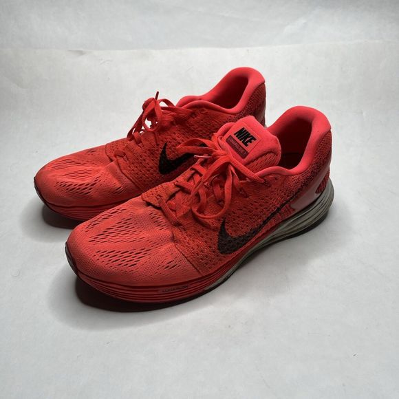 Nike Lunarglide 7 Bright Crimson Fluorescent Orange Running 747355-600 Mens 10.5 - Picture 1 of 11